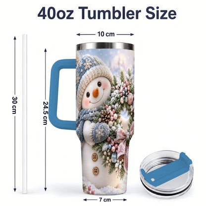 #pl[40oz|Blue] Snowman with Christmas Wreath Tumbler 40oz, Winter Artwork