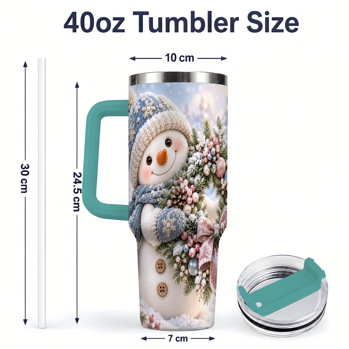 #pl[40oz|Green] Snowman with Christmas Wreath Tumbler 40oz, Winter Artwork