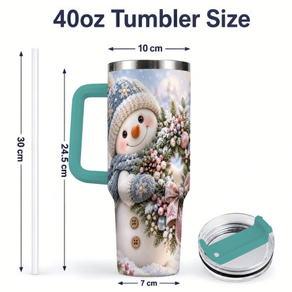 #pl[40oz|Green] Snowman with Christmas Wreath Tumbler 40oz, Winter Artwork
