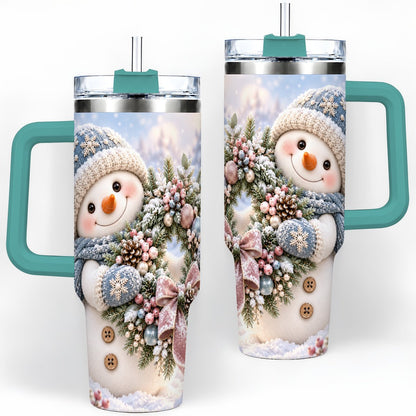 #pl[40oz|Green] Snowman with Christmas Wreath Tumbler 40oz, Winter Artwork