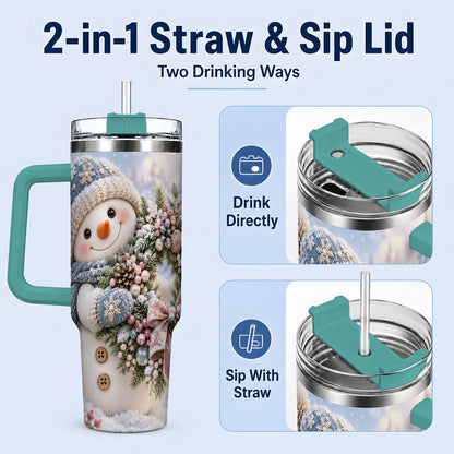 #pl[40oz|Green] Snowman with Christmas Wreath Tumbler 40oz, Winter Artwork