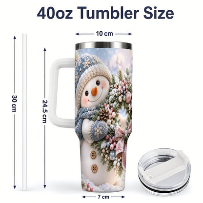 #pl[40oz|White] Snowman with Christmas Wreath Tumbler 40oz, Winter Artwork