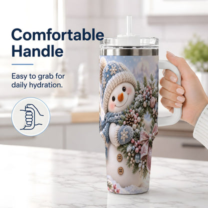 #pl[40oz|White] Snowman with Christmas Wreath Tumbler 40oz, Winter Artwork