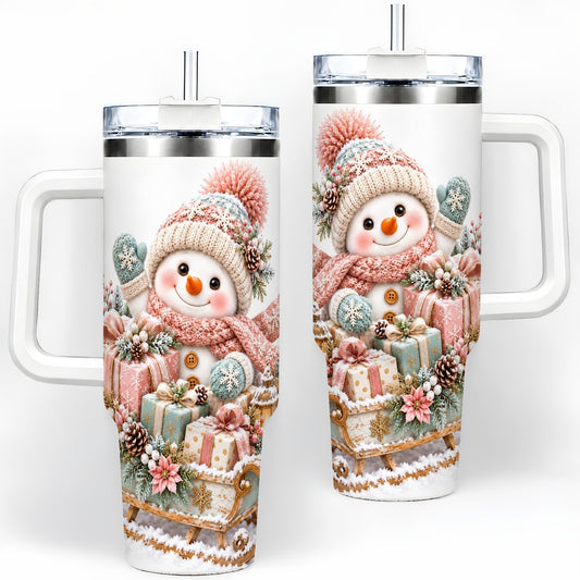 Christmas Snowman Sleigh Tumbler 40oz, Knitted-Look Art