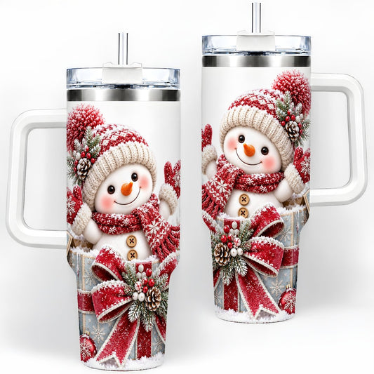 Christmas Snowman with Red Bow Tumbler 40oz, Knit-Look Art