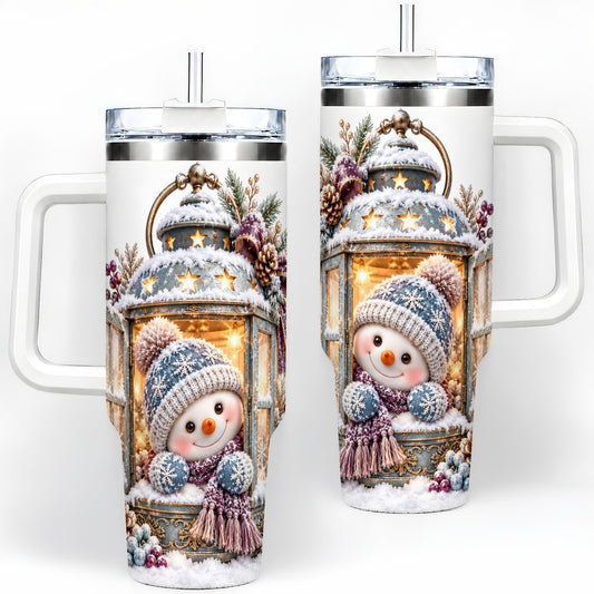 Christmas Snowman Lantern Tumbler 40oz, Vintage-Look Art