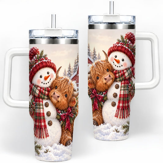 Christmas Snowman and Highland Cow Tumbler 40oz, Farm Art