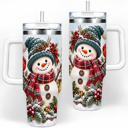 Christmas Snowman and Cardinal Tumbler 40oz, Winter Art