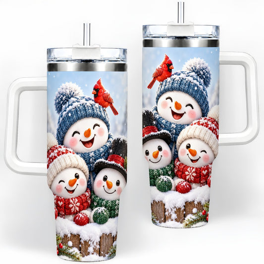 Three Christmas Snowmen Tumbler 40oz, Knit-Look Art