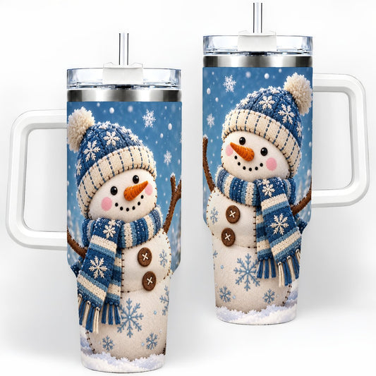 Winter Snowman Tumbler 40oz, Blue Knit-Look Art