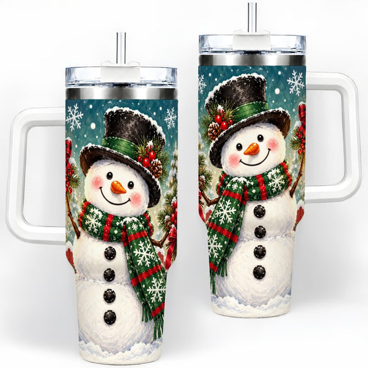 Christmas Snowman Tumbler 40oz, Festive Snowy Forest Scene
