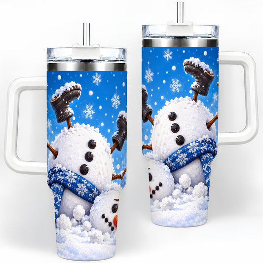 Funny Fallen Snowman Tumbler 40oz, Blue Scarf Winter Design