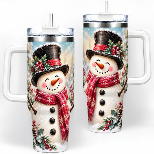 Christmas Snowman Tumbler 40oz, Festive Red Scarf Design