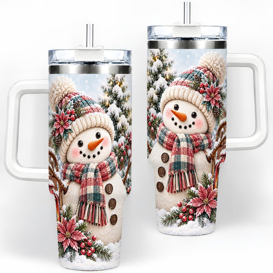 Christmas Snowman Tumbler 40oz, Cozy Knit Hat and Scarf Art