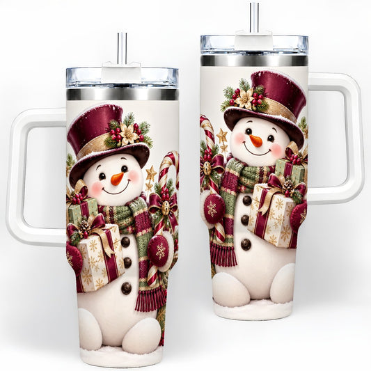 Christmas Snowman Tumbler 40oz, Candy Cane Holiday Artwork