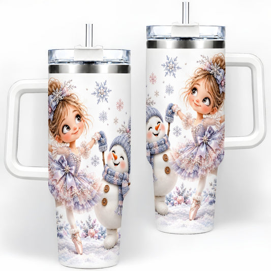 Winter Ballerina and Snowman Tumbler 40oz, Pastel Artwork