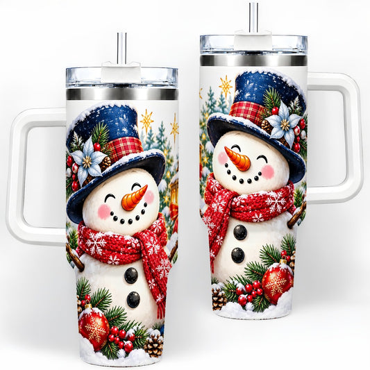 Christmas Snowman Tumbler 40oz, Festive Winter Art