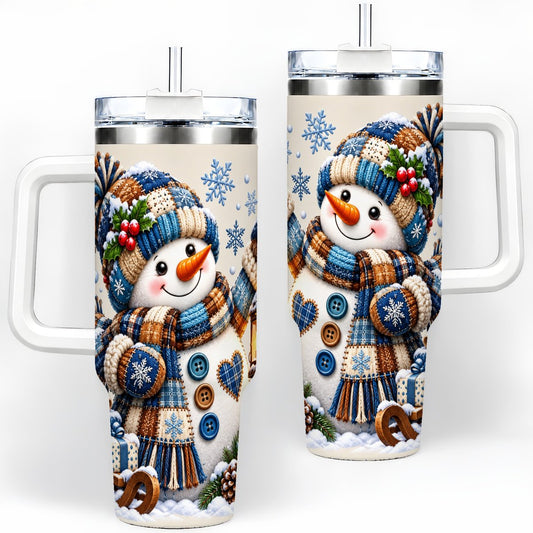Patchwork Snowman Tumbler 40oz, Cozy Winter Art