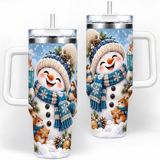 Snowman with Hot Cocoa Tumbler 40oz, Christmas Art