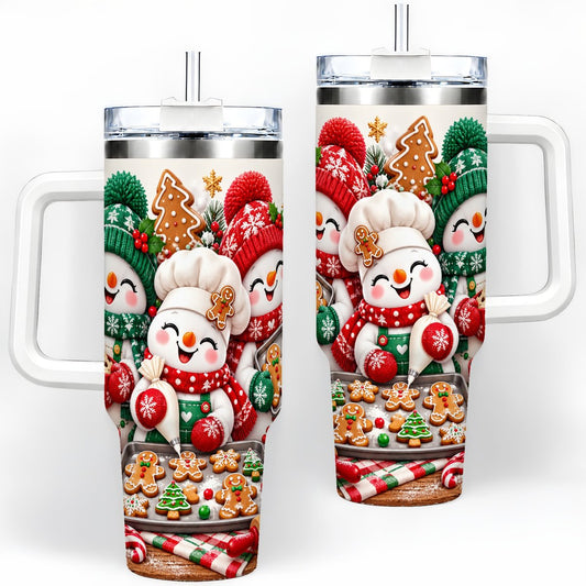 Christmas Baking Snowmen Tumbler 40oz, Cookie Artwork