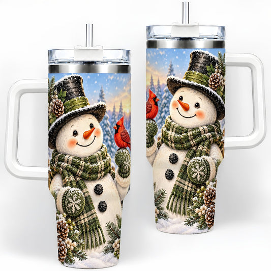 Snowman with Cardinal Tumbler 40oz, Woodland Winter Art