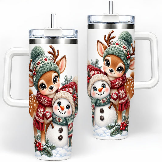 Christmas Deer and Snowman Tumbler 40oz, Winter Art