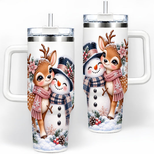Christmas Reindeer and Snowman Tumbler 40oz, Winter Art