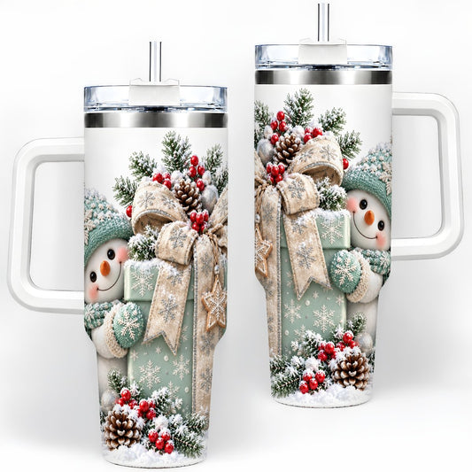 Christmas Snowman and Wrapped Box Tumbler 40oz, Winter Art