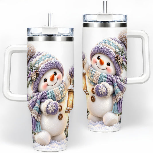 Winter Snowman with Lantern Tumbler 40oz, Pastel Illustration