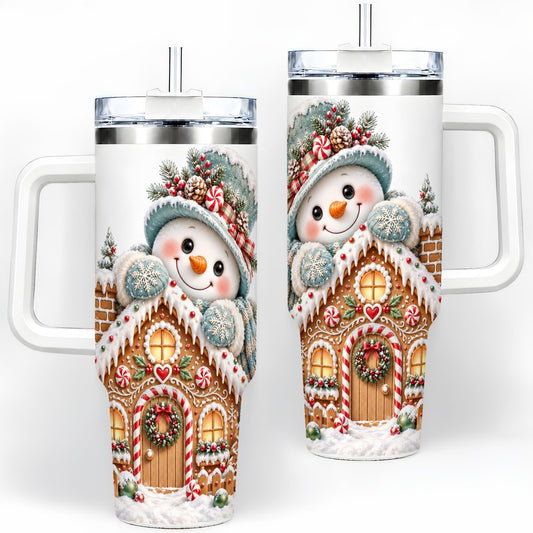 Christmas Snowman and Gingerbread House Tumbler 40oz