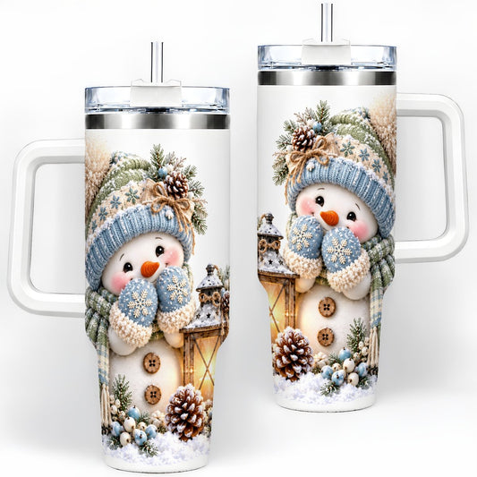 Winter Snowman with Glowing Lantern Tumbler 40oz
