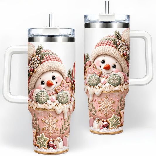 Christmas Snowman Tumbler 40oz, Hot Cocoa Illustration