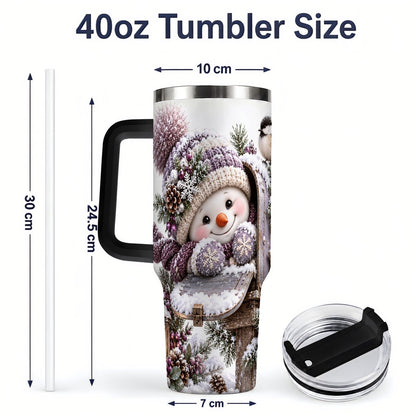 #pl[40oz|Black] Winter Snowman Tumbler 40oz, Snowy Mailbox Scene