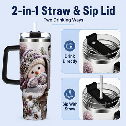 #pl[40oz|Black] Winter Snowman Tumbler 40oz, Snowy Mailbox Scene