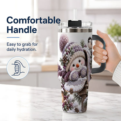 #pl[40oz|Black] Winter Snowman Tumbler 40oz, Snowy Mailbox Scene