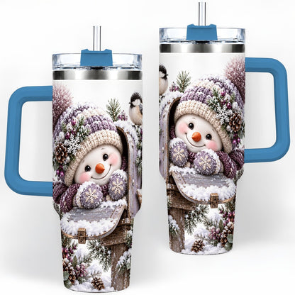 #pl[40oz|Blue] Winter Snowman Tumbler 40oz, Snowy Mailbox Scene