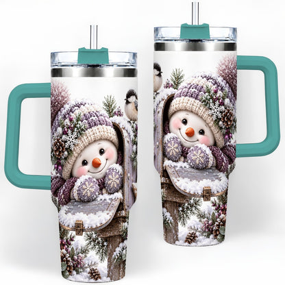 #pl[40oz|Green] Winter Snowman Tumbler 40oz, Snowy Mailbox Scene