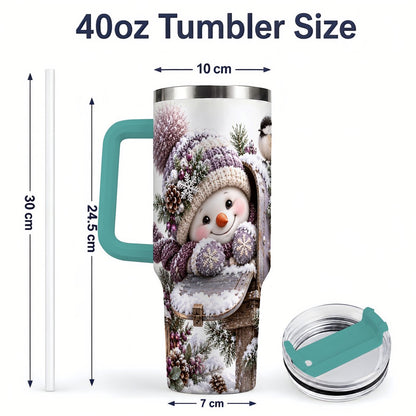 #pl[40oz|Green] Winter Snowman Tumbler 40oz, Snowy Mailbox Scene