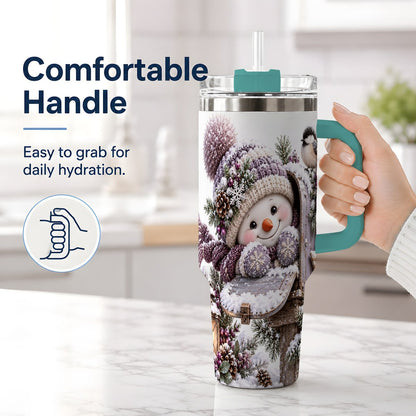 #pl[40oz|Green] Winter Snowman Tumbler 40oz, Snowy Mailbox Scene
