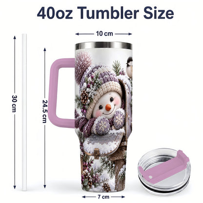 #pl[40oz|Pink] Winter Snowman Tumbler 40oz, Snowy Mailbox Scene