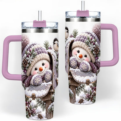#pl[40oz|Pink] Winter Snowman Tumbler 40oz, Snowy Mailbox Scene