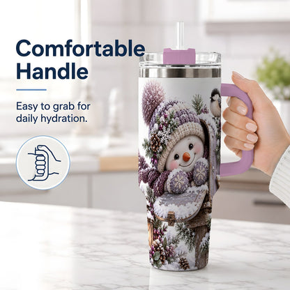 #pl[40oz|Pink] Winter Snowman Tumbler 40oz, Snowy Mailbox Scene