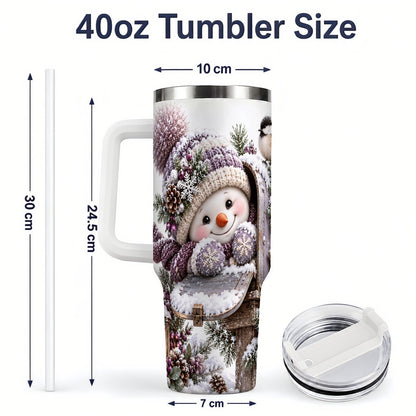#pl[40oz|White] Winter Snowman Tumbler 40oz, Snowy Mailbox Scene