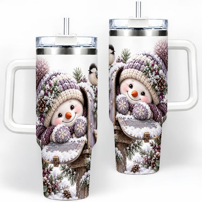 Winter Snowman Tumbler 40oz, Snowy Mailbox Scene