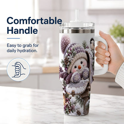 #pl[40oz|White] Winter Snowman Tumbler 40oz, Snowy Mailbox Scene