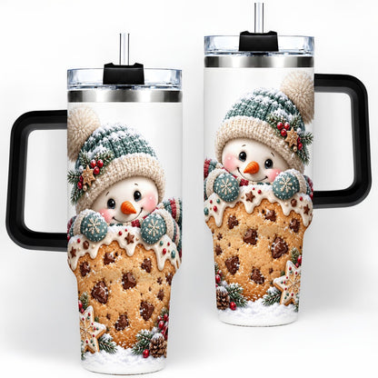 #pl[40oz|Black] Christmas Snowman Tumbler 40oz, Frosted Cookie Art