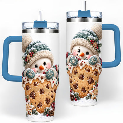 #pl[40oz|Blue] Christmas Snowman Tumbler 40oz, Frosted Cookie Art