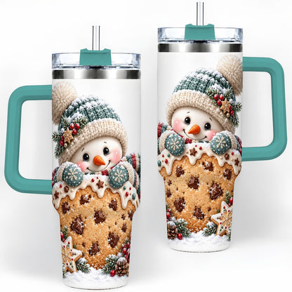 #pl[40oz|Green] Christmas Snowman Tumbler 40oz, Frosted Cookie Art