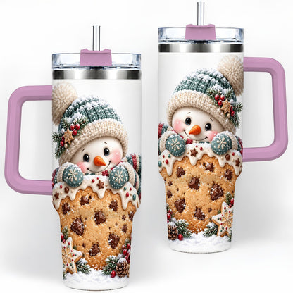 #pl[40oz|Pink] Christmas Snowman Tumbler 40oz, Frosted Cookie Art