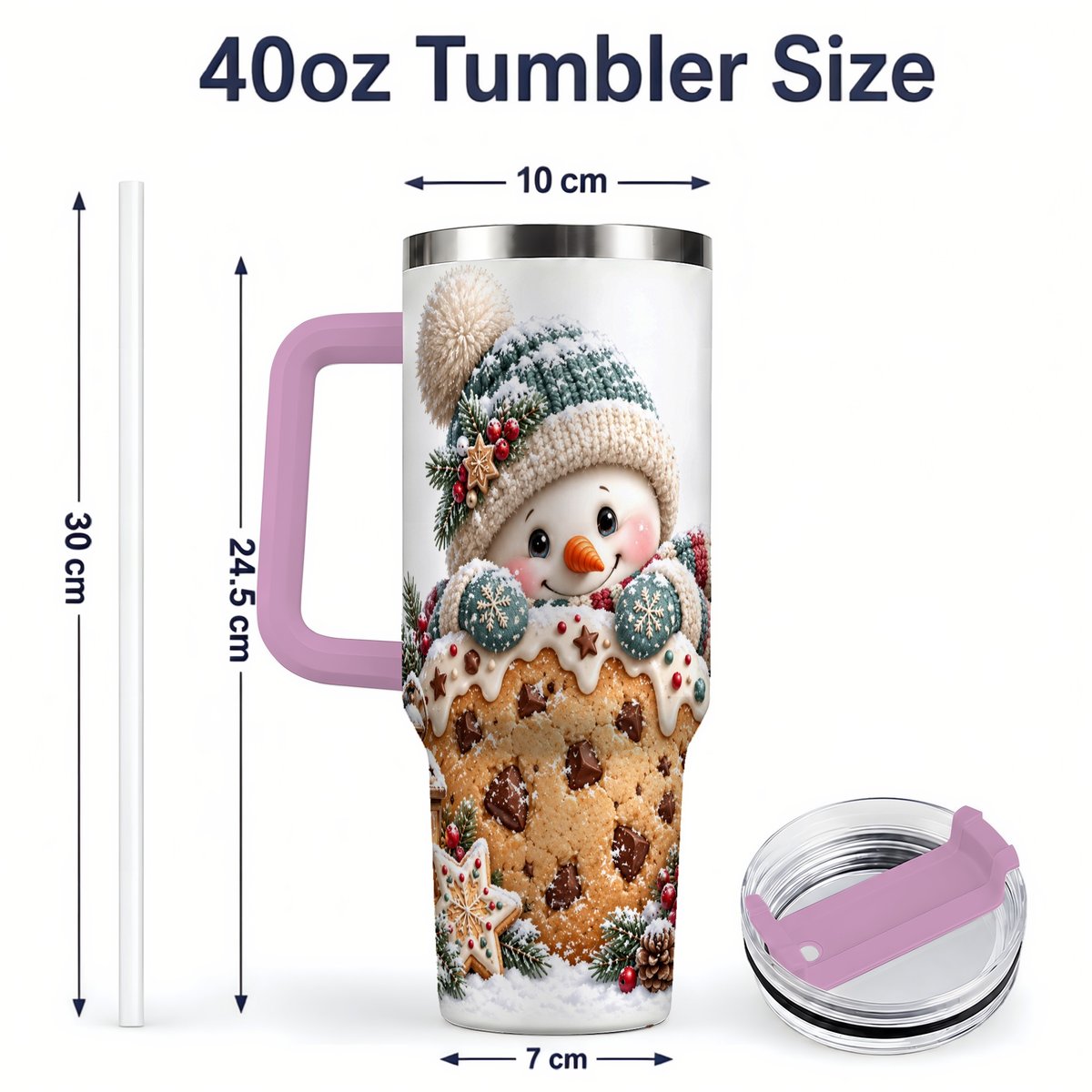 #pl[40oz|Pink] Christmas Snowman Tumbler 40oz, Frosted Cookie Art
